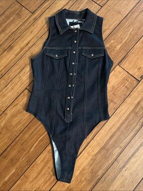 ZARA Sleeveless Dark Denim One-Piece Bodysuit - navy-Denim. NWT